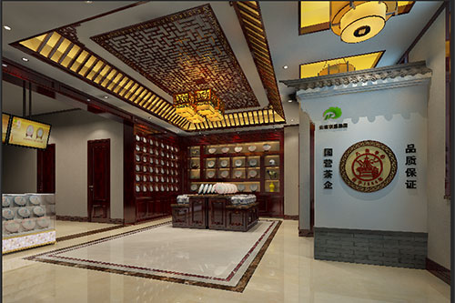 多祥镇古朴典雅的中式茶叶店大堂设计效果图